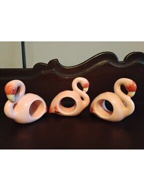 Vintage Target Home Pink Flamingo Ceramic Napkin Rings Set of 3 Table Decor